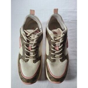 COACH Women’s Sneakers Size 7.5B Beige Pink CI071 Low Top Logo Lace-Up Shoes